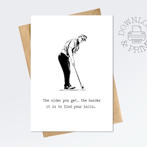 Cartão de aniversário de golfe para impressão, cartão engraçado para ele, presente para jogador de golfe, download digital instantâneo