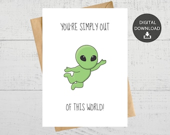 Alien Thank You Card, Space Lovers Greeting (Digital Download)