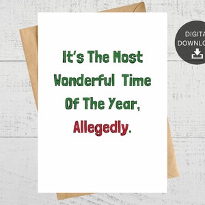 Het is de mooiste tijd van het jaar Naar verluidt, grappige afdrukbare kerstkaart, voor Kerstmis, Instant Digitale Download