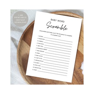 Printable Minimalist Baby Word Scramble & Answer Key, For Baby Shower, Baby Shower Game 5x7 Inches, Gender Neutral, Instant Digital Download