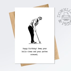 Tarjeta de cumpleaños de golf imprimible, tarjeta divertida para él, regalo para golfista, descarga digital instantánea