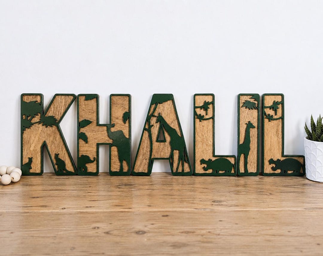 Safari Jungle Animal Alphabet Letters – Layered Wooden Nursery Wall ...
