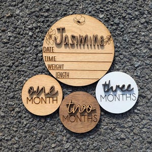 Personalized Baby Birth Stat Sign & Milestone Markers - Custom Engraved Wooden Name Plaque - Newborn Announcement Sign - Baby Monthly Milest