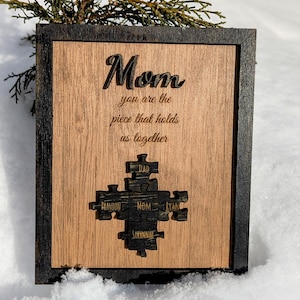Personalized Mom Puzzle Sign - Custom Family Name Plaque - Mother’s Day Gift - Mom You Are the Piece That Holds Us Together - Wooden Sign