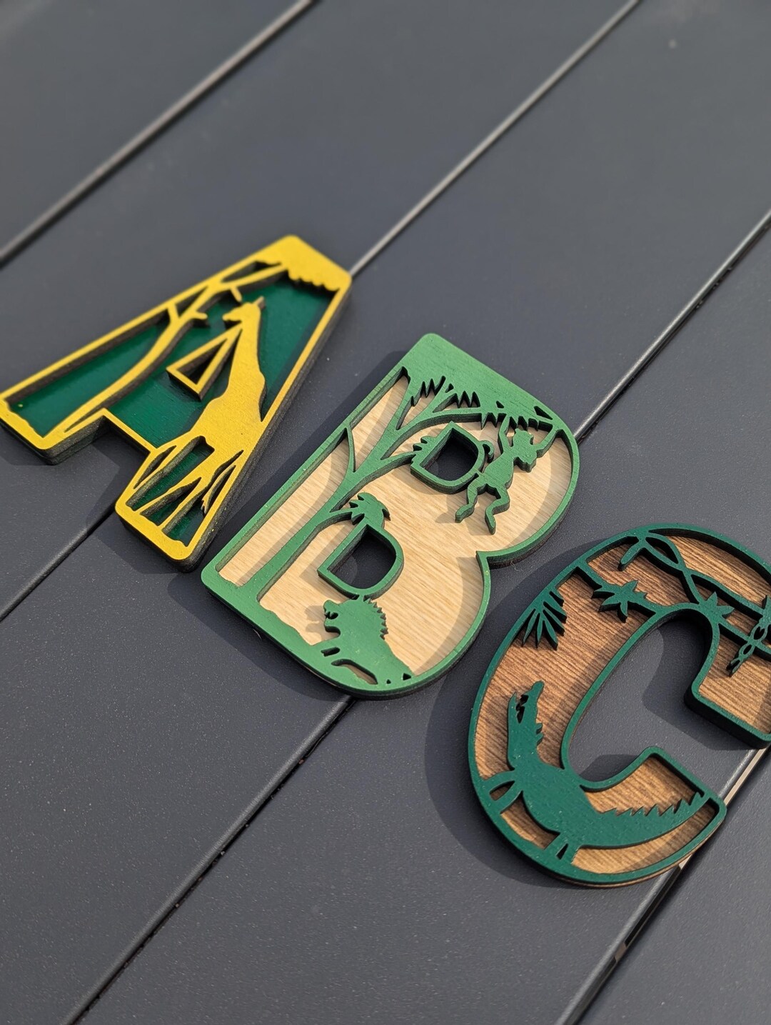 Safari Jungle Animal Alphabet Letters – Layered Wooden Nursery Wall ...