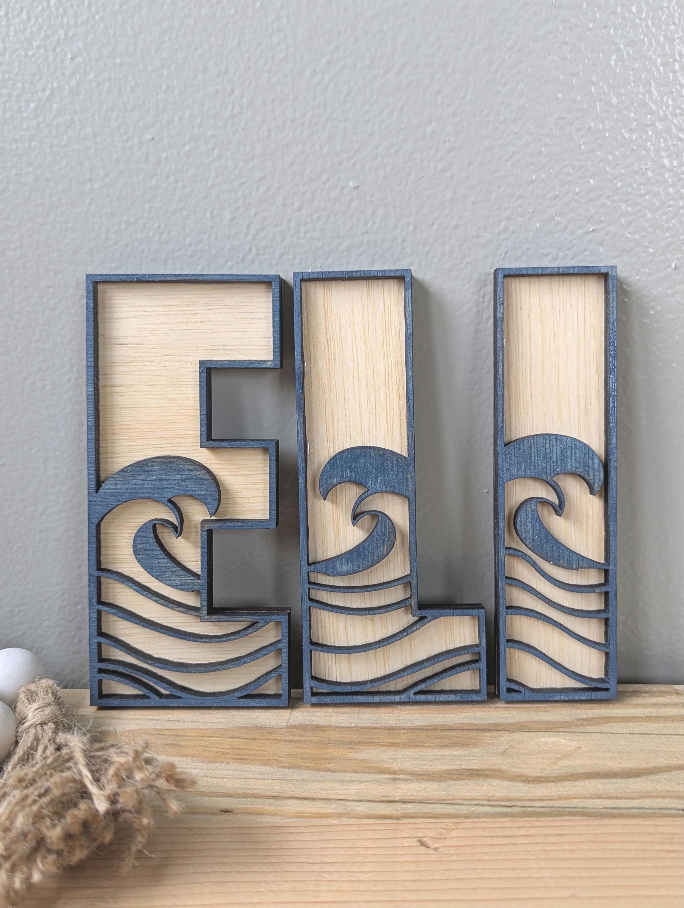 Coastal Ocean Wave Wooden Letters – Laser Cut Nautical Wall Art – Beach House Decor - Personalized Name Sign - Sea Lover Gift
