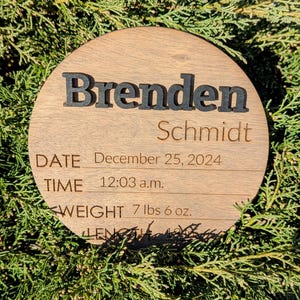 Personalized Wooden Birth Announcement Sign - Custom Baby Name Plaque - Newborn Stats Sign - Baby Shower Gift - Nursery Keepsake