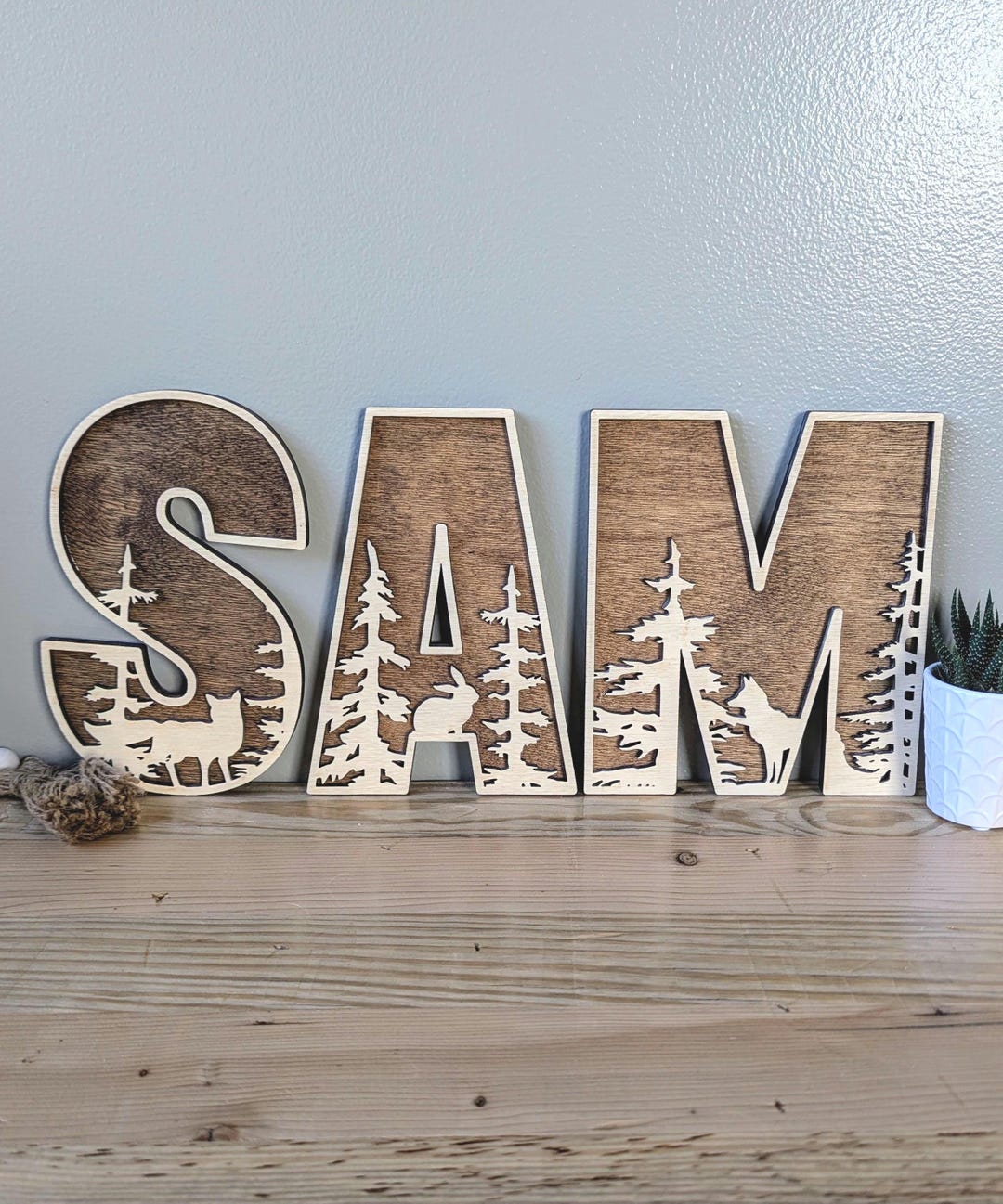 Personalized Wooden Name Sign With Forest Tree Design - Custom 3D ...