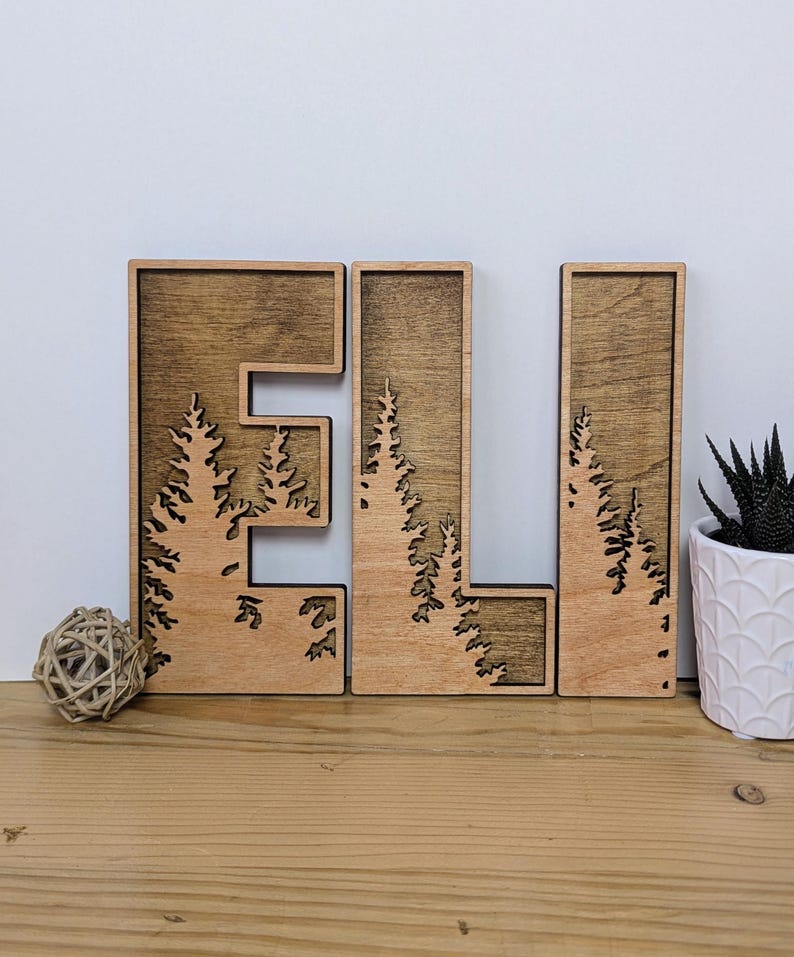 Personalized Wooden Name Sign With Forest Tree Design - Custom 3D ...