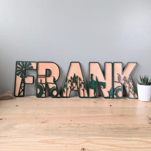Letras do alfabeto de fazenda – Letras de madeira cortadas a laser com cena de fazenda, decoração de parede personalizada para berçário, presente de bebê com animais de fazenda