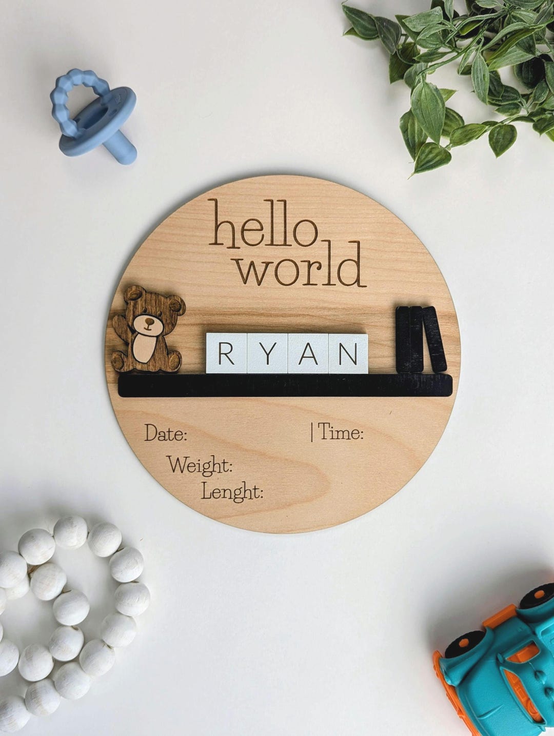 Hello World Birth Announcement • Wooden Baby Name Sign • Newborn Photo ...