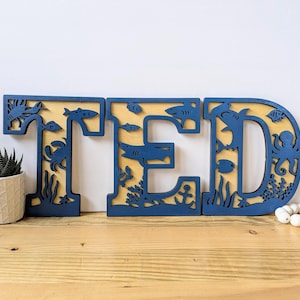 Personalized Ocean Animal Wooden Letters – Under the Sea Nursery Decor – Sea Life Themed Name Sign – Custom Baby Room Wall Art