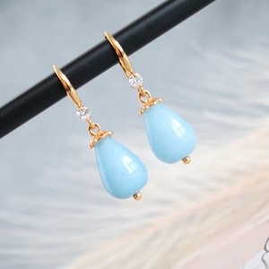 Aquamarine Blue Earrings 18k’gold plated bronze Dangle Earrings with natural Aquamarine stone
