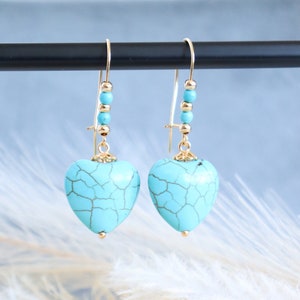 Turquoise Dangle Earrings 18k’gold plated.EarringsTurquoise natural Stone hard