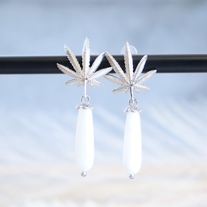 Mother of Pearl shell Earrings 18k’gold plated bronze Earrings with natural Mother of Pearl shell stone