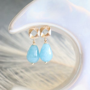 Chalcedony stone Earrings 14k’gold plated brass Earrings with natural Chalcedony stone