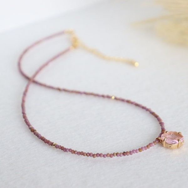 Natural Lepidolite Necklaces, Purple Mica Necklace, femme, Necklace Lepidolite jewelry, 2mm bead Necklace, pink gemstone Necklace