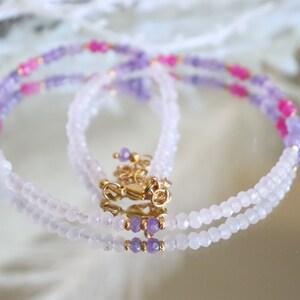 necklace | Delicate Ruby Jewellery Ombre Beaded Jewelry | Genuine Ruby Beaded Necklace 18k’gold plated bronze.