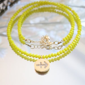 Crystal Necklace, neon yellow  Pendant, October Birthstone Necklace,14K Gold plated brass