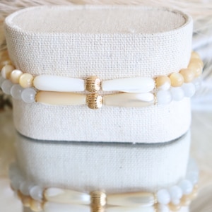 Parelmoer schelp natuursteen Armband 14k verguld met parelmoer schelp natuursteen