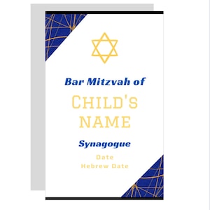 bar mitzvah program editable template - blue and yellow