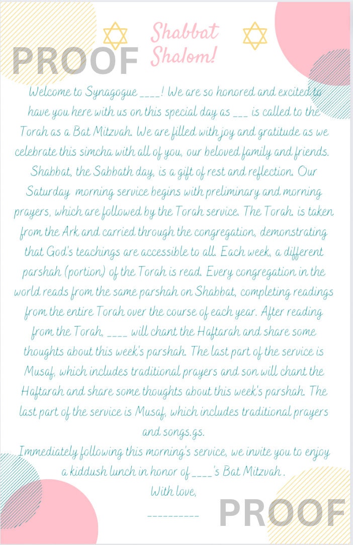 Bat Mitzvah Program Editable Template (pink, Yellow, Teal) Etsy