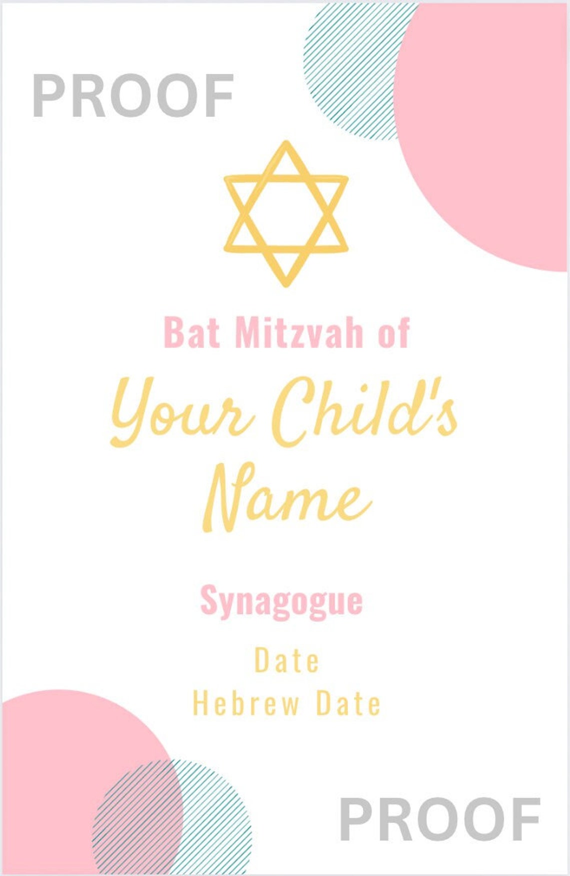 Bat Mitzvah Program Editable Template (pink, Yellow, Teal) Etsy