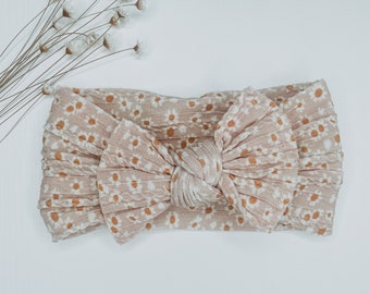 Baby Bow Headband - Daisy | Double Layer | Neutral | Earth Tones Bow| Baby Girl Bows| Headband | Baby Headbands | Knot Bow | Baby Girl Gift