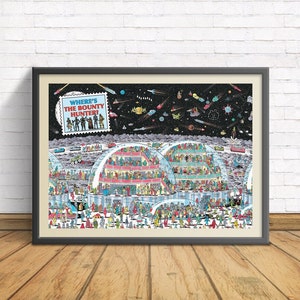 Where's the Bounty Hunter? Where's Waldo/Wally parody - Pop Culture Poster Print