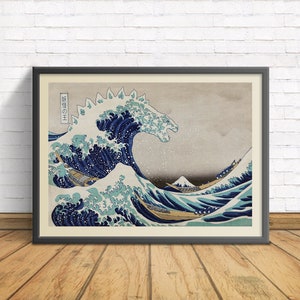 What if? Hokusai loved Godzilla - The Great Wave off Kanagawa (The King of the Monsters remix) - Fine Art Print Poster - Multiple Sizes
