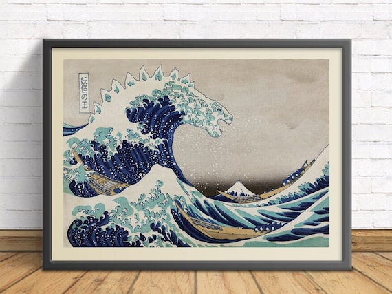 ゴジラ 葛飾北斎 コラボてぬぐい 額装 ゴジラ 葛飾北斎 コラボてぬぐい