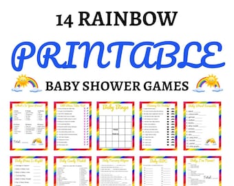 Rainbow Baby Shower Games, Printable, PDF, Download, Instant, Bundle, Answers, Baby Shower Party, Baby Shower Game Printables, Rainbow Theme