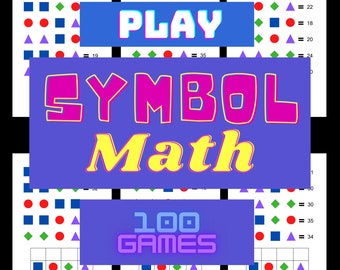 May include: A colorful game called "Symbol Math" with 100 games. The game uses different colored shapes to represent numbers. The game is designed to help children learn math.