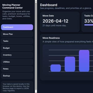 Bewegende Planner Command Center-app | Checklist, budget, inventaris en hulpprogramma's verplaatsen