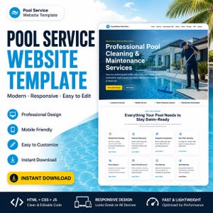 Webbmall för poolservice | HTML-webbplats för poolrengöringsföretag | Responsiv webbplats för småföretag | Redigerbar HTML CSS-mall