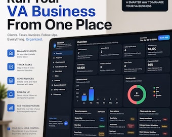 Virtual Assistant Template Bundle Alternative, VA Client Management App, VA Dashboard, Client Tracker, Task Planner, Invoice Tracker