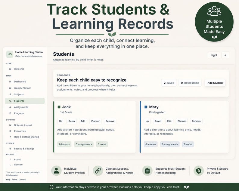 Home Learning Studio | Homeschool Planner Dashboard | Browser-based ...