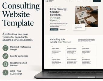 Consulting Website Template, One Page HTML Business Consultant Website for Strategy, Operations & Advisory Services