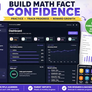 Math Fact Mastery Dashboard | Kids Math Practice Tracker | Homeschool Math App | Multiplication Facts | Printable Parent Reports