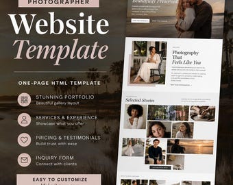 Photography Website HTML Template, One Page Photographer Portfolio & Client Inquiry Site