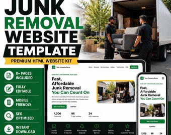 Premium Junk Removal Website Template | Editable HTML Business Website | Responsive Small Business Website | SEO Ready | Instant Download