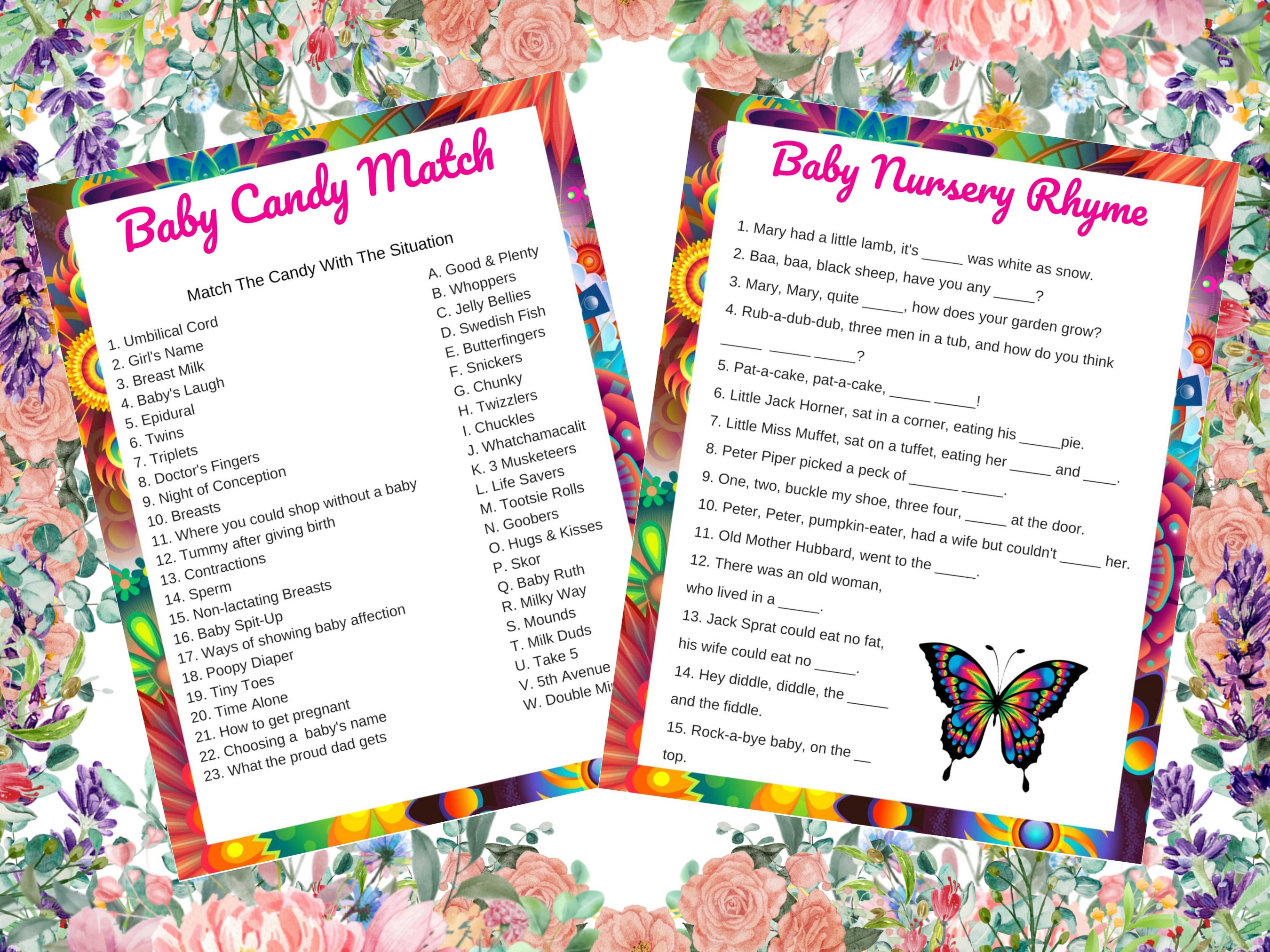 Butterfly Baby Shower Games, 14 Printable Game Bundle, Answers