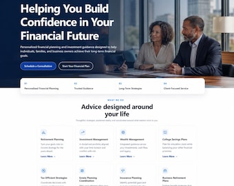 Financial Advisor Website Template, One Page HTML CSS JS Site for Wealth Management & Retirement Planning