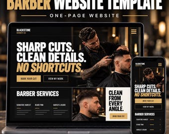Barber Website Template, One Page HTML Website for Barbers & Men’s Grooming Businesses