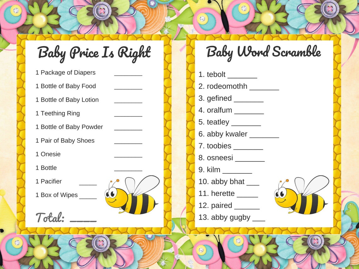 Bumble Bee Baby Shower,baby Shower Games,printable Baby Shower Game,14 ...