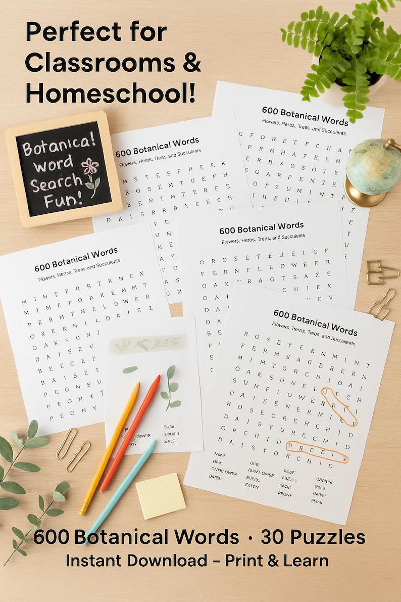600 Botanical Word Search Puzzles | Flowers, Herbs, Trees & Succulents ...