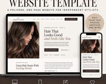 Hair Stylist Website Template, One Page Salon Website for Independent Hairstylists, HTML CSS JS Files