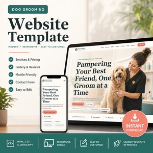 Dog Grooming Website Template, Pet Groomer HTML Website, Mobile Dog Grooming Site, Luxury Pet Spa Website Design, Responsive Web Template