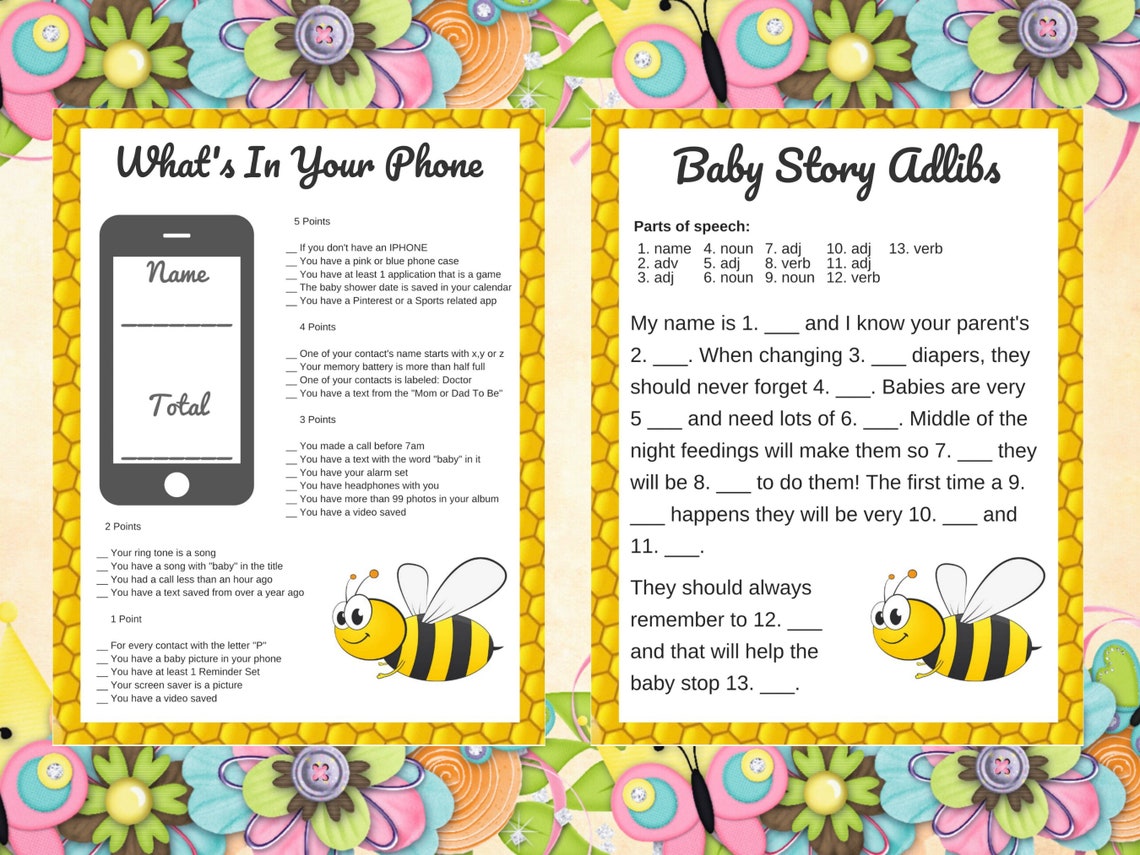 Bumble Bee Baby Shower,baby Shower Games,printable Baby Shower Game,14 ...