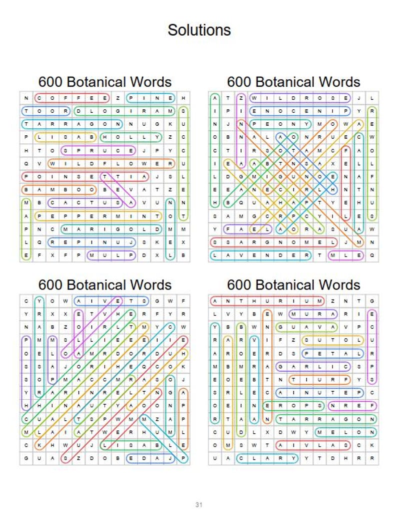 600 Botanical Word Search Puzzles | Flowers, Herbs, Trees & Succulents ...